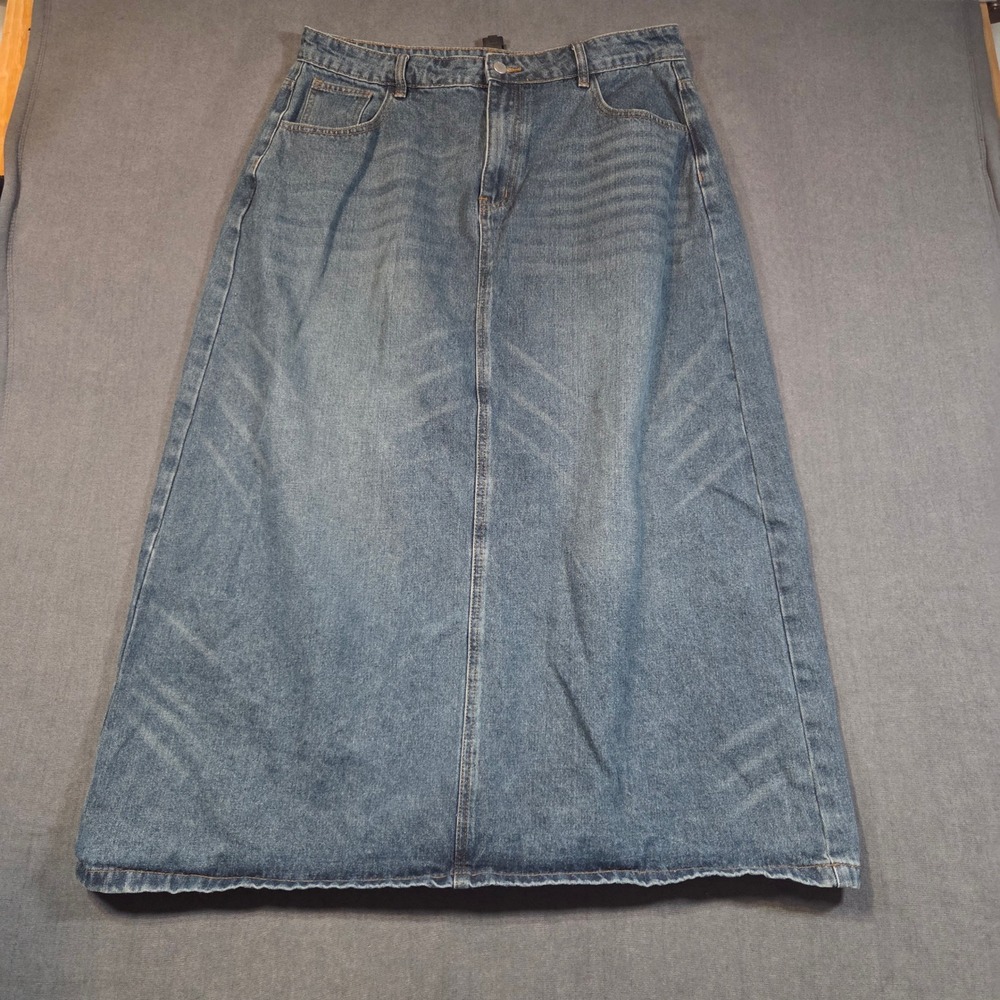 Cider Denim Skirt Womens 1XL Blue Maxi High Waist Mid Wash Longline A-Line